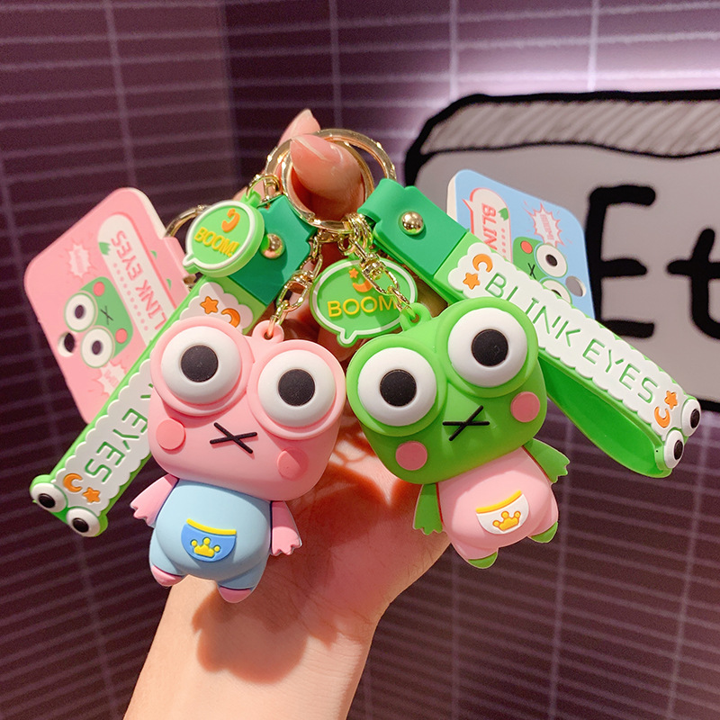 Genuine Eye-popping Frog Cartoon Cute Car Keychain Pendant Simple Couple ins Key Chain Small Hanging Jewelry
