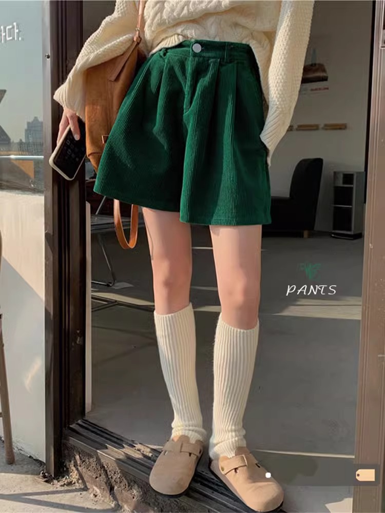 Autumn and Winter 2023 Corduroy Shorts Women's Staggy Waist Fashionable Korean Style Wide Leg Pants Small A- word Casual Boots Pants