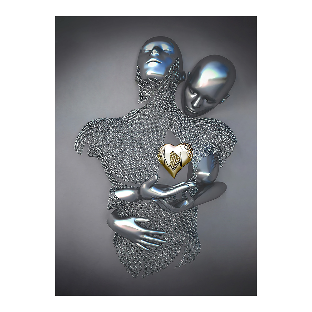 Picture of Scandinavian Home Decoration Canvas Painting Metal Character Statue Poster Hanging Painting Wall Frameless Painting Core Creative Metal