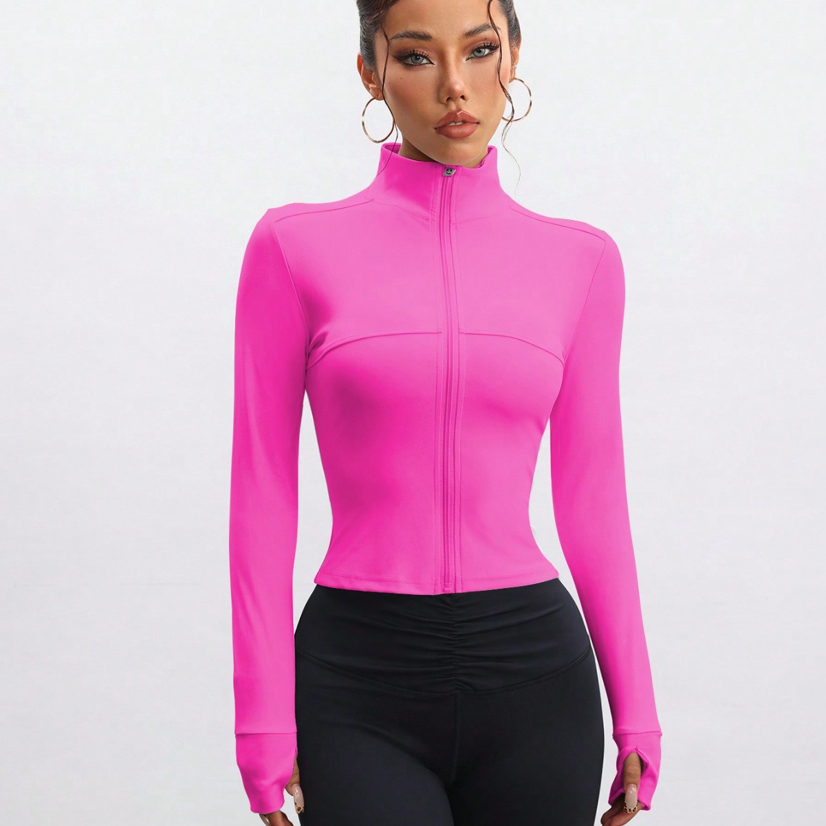 Dopamine Sports Jacket Women's Stand-Up Collar Zipper Tight Slimming Look Running Training Yoga Fitness Wear Long-Sleeved Top