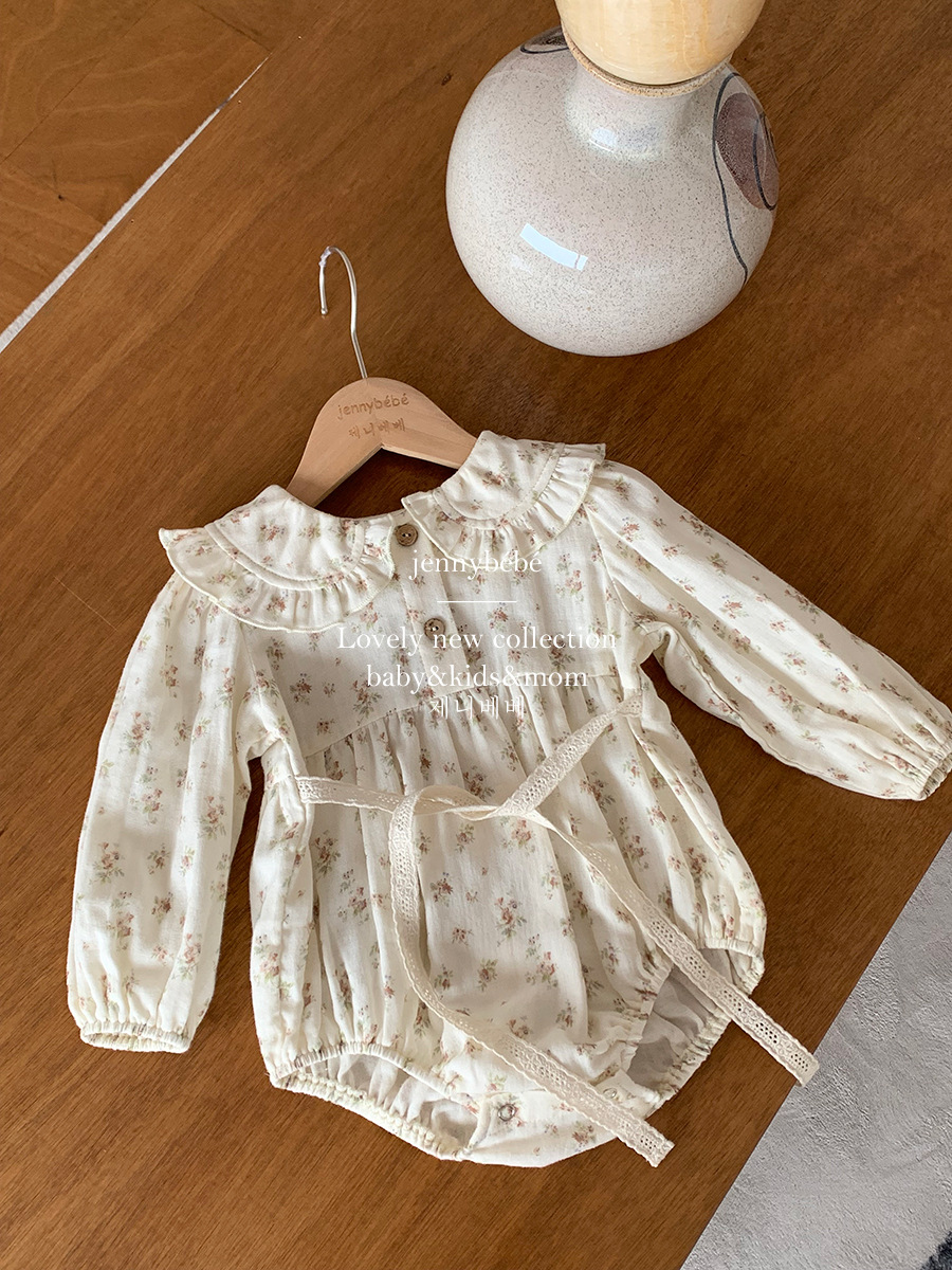 Picture of {jennybebe} Korean-style baby gauze cotton jumpsuit female baby floral bag fart ha-coat doll collar climbing suit