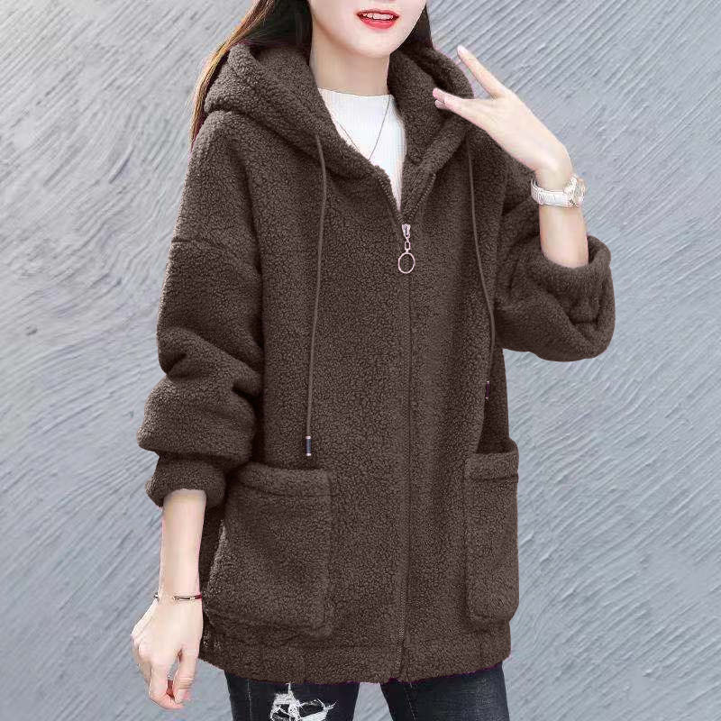 Picture of Lamb Velvet Sweater Women's fleece-lined Thickened 2020 New Autumn and Winter Loose Korean Style Zipper Cardigan Teddy Velvet 082