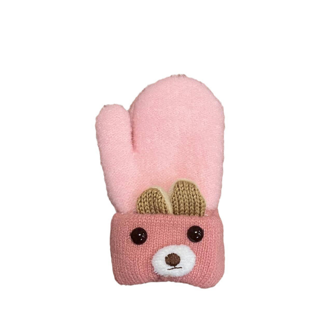 Picture of 0-3 years old cute ears bear cartoon children's gloves winter knitted wool double plus velvet padded warm