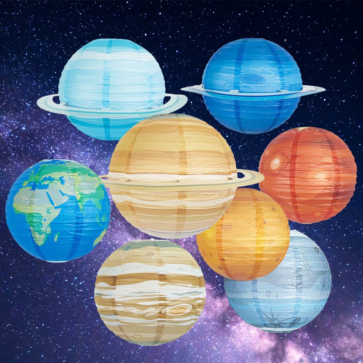 Picture of Starry Sky Paper Lantern Kindergarten Children's Birthday Party Theme Decoration Supplies Folding DIY Round Planet Lantern