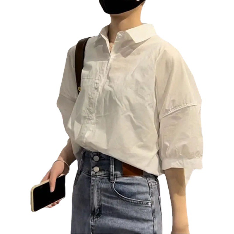 Women's Shirt Women's Summer Korean Design Sense Small Sweet Shirt Pleated Age-reducing Niche Loose All-match Top