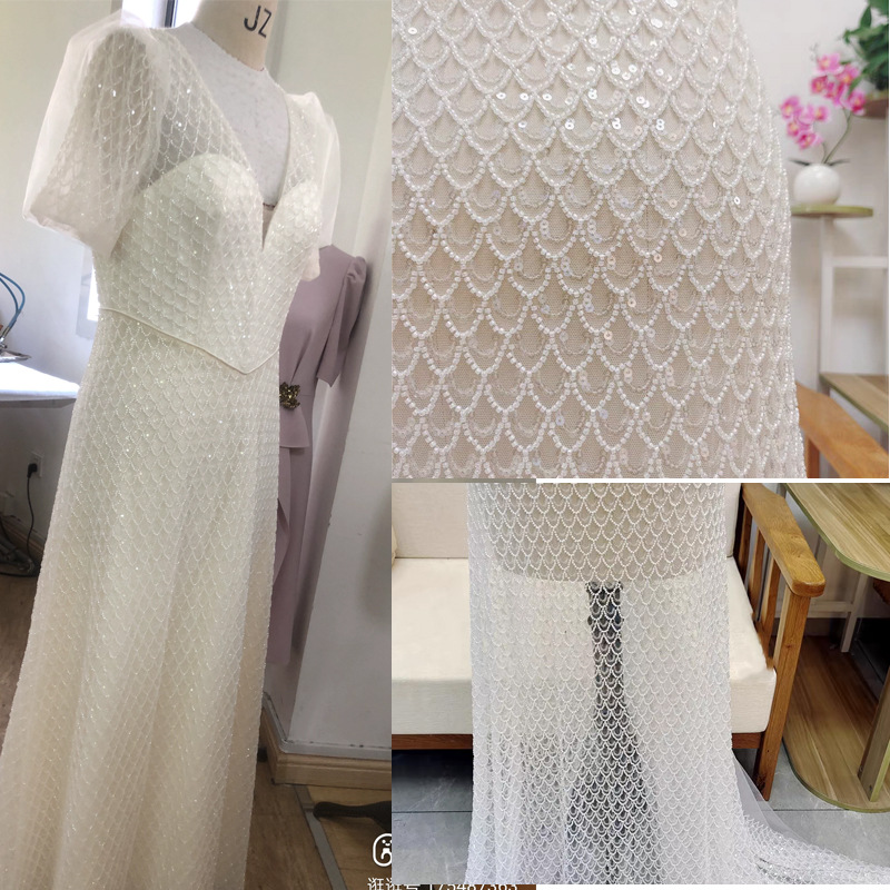 New Heavy Industry Mermaid Scale Fabric Wedding Dress Children's Clothing Cheongsam Curtain Skirt Beaded Creative DIY
