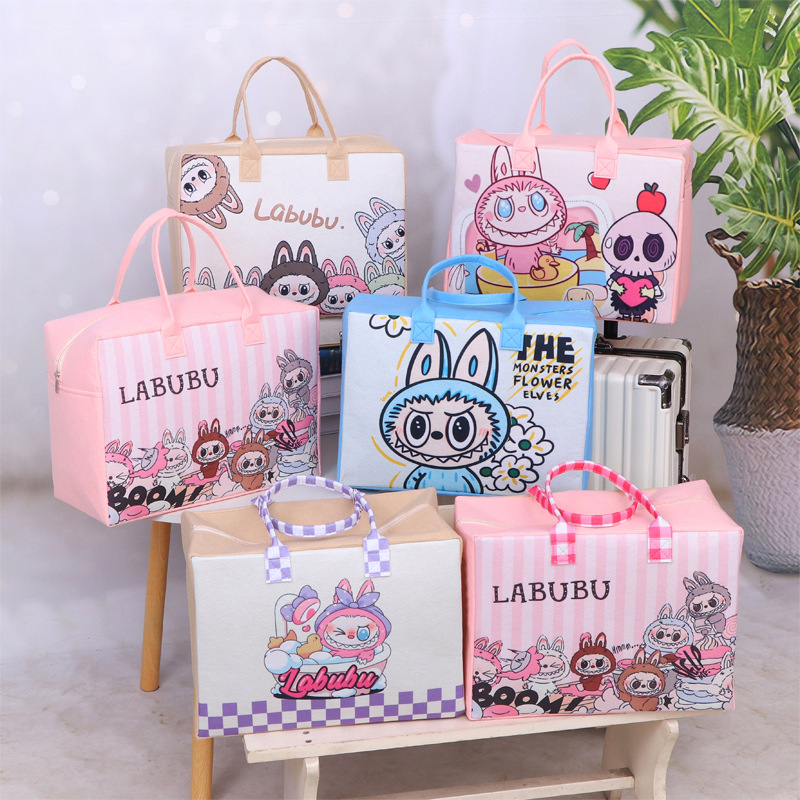 New Cartoon Felt Travel Bag Zipper Large Capacity Portable Handbag Children's Cute Student Storage Luggage Bag