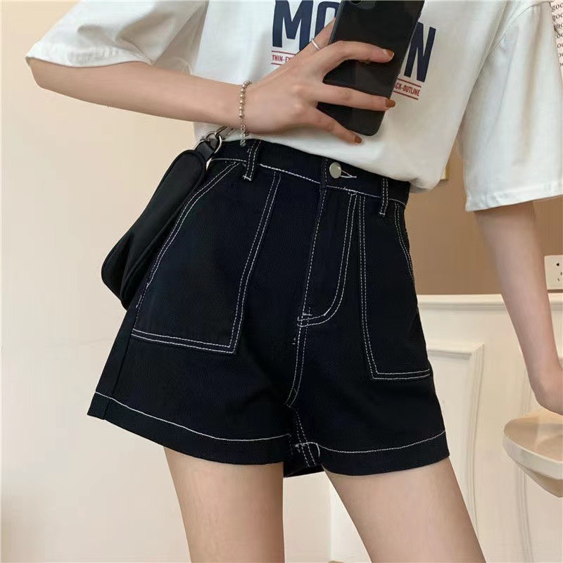 Picture of Summer New High-Waisted Denim Shorts for Women with Niche Design, Slimming Look and Belly-Covering Gradient A-Line Wide-Leg Pants Wholesale