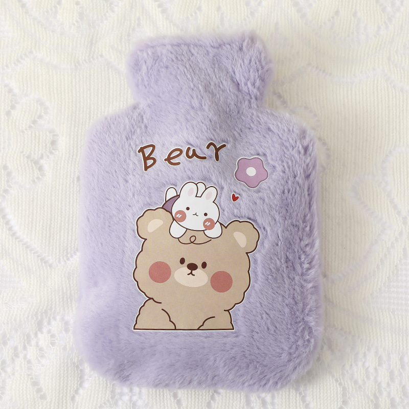 Picture of Rabbit Fur Hand Warmer Bag Filled with Water Hot Water Bottle Cartoon Plush Hand Warmer Hand Warmer Removable and Washable Hot Water Bag Thickeneded Explosion-Proof