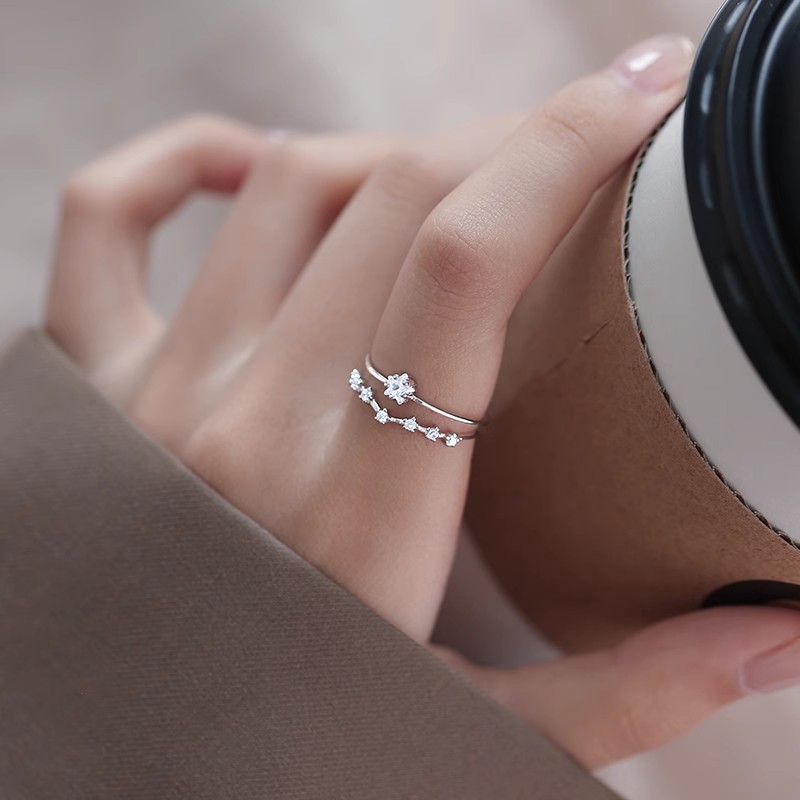 Double-Layer Star Ring 2025 New Popular Niche Design Open-Ended Light Luxury Fashion Index Finger Ring Forest Style Ring