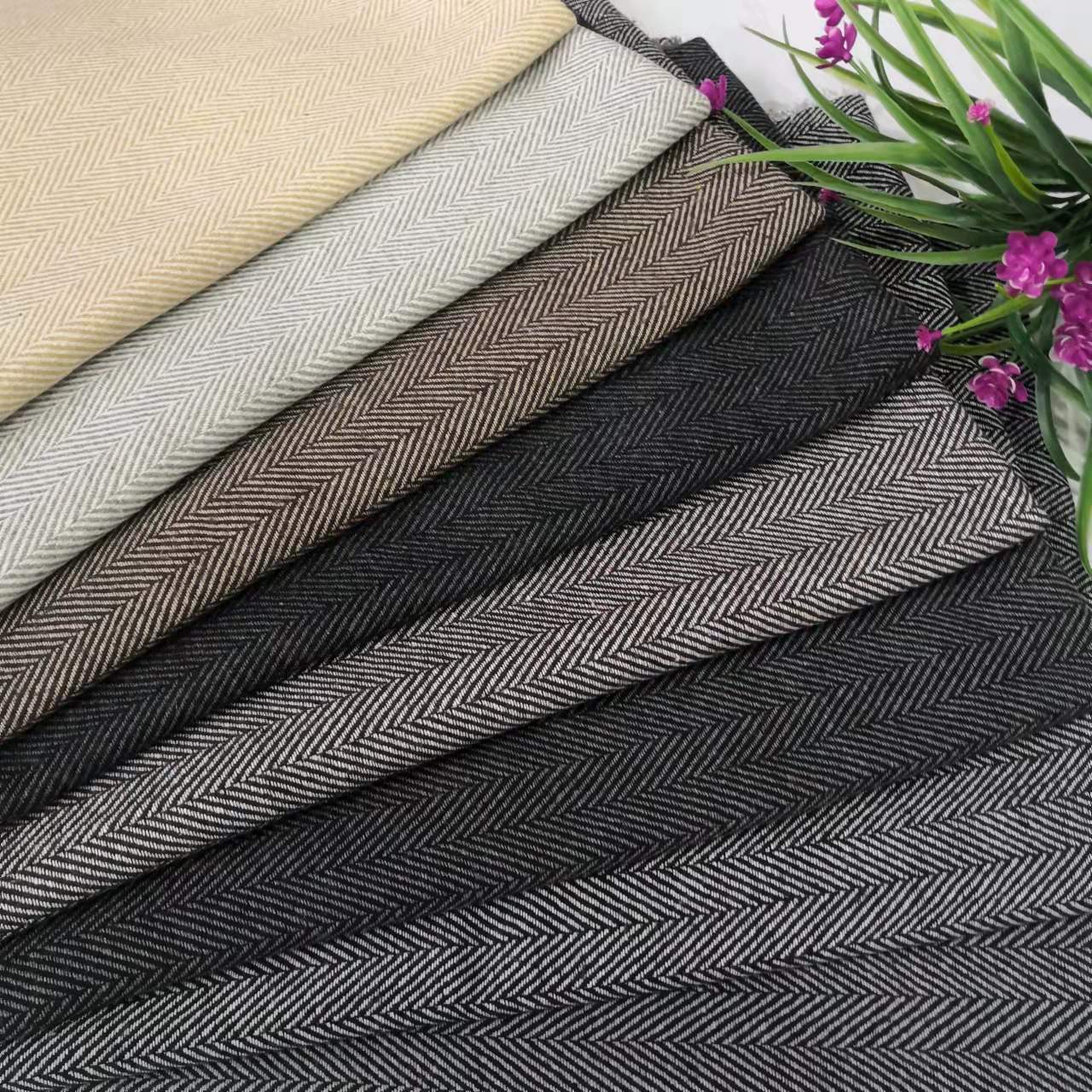 Shaoxing factory spot herringlet coat suit set vest shoes hat luggage herringlet woolen fabric
