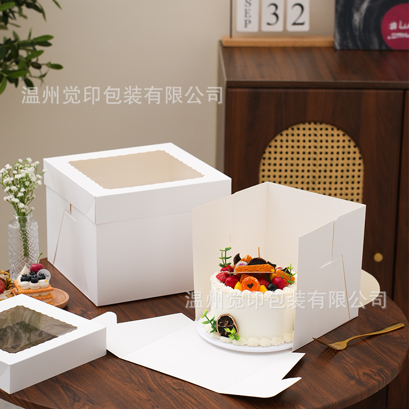 Cross-Border Window-Opening Transparent Cake Box with Lid Birthday Cake Box Baking Pastry Heightened Dessert Packaging Box Thickened