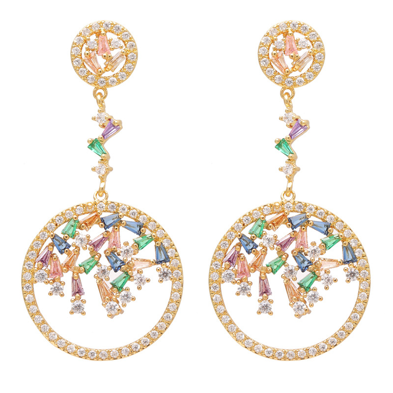 Picture of New temperament earrings Japanese and Korean color zircon circle earrings earrings women's wedding long ear jewelry manufacturers in stock