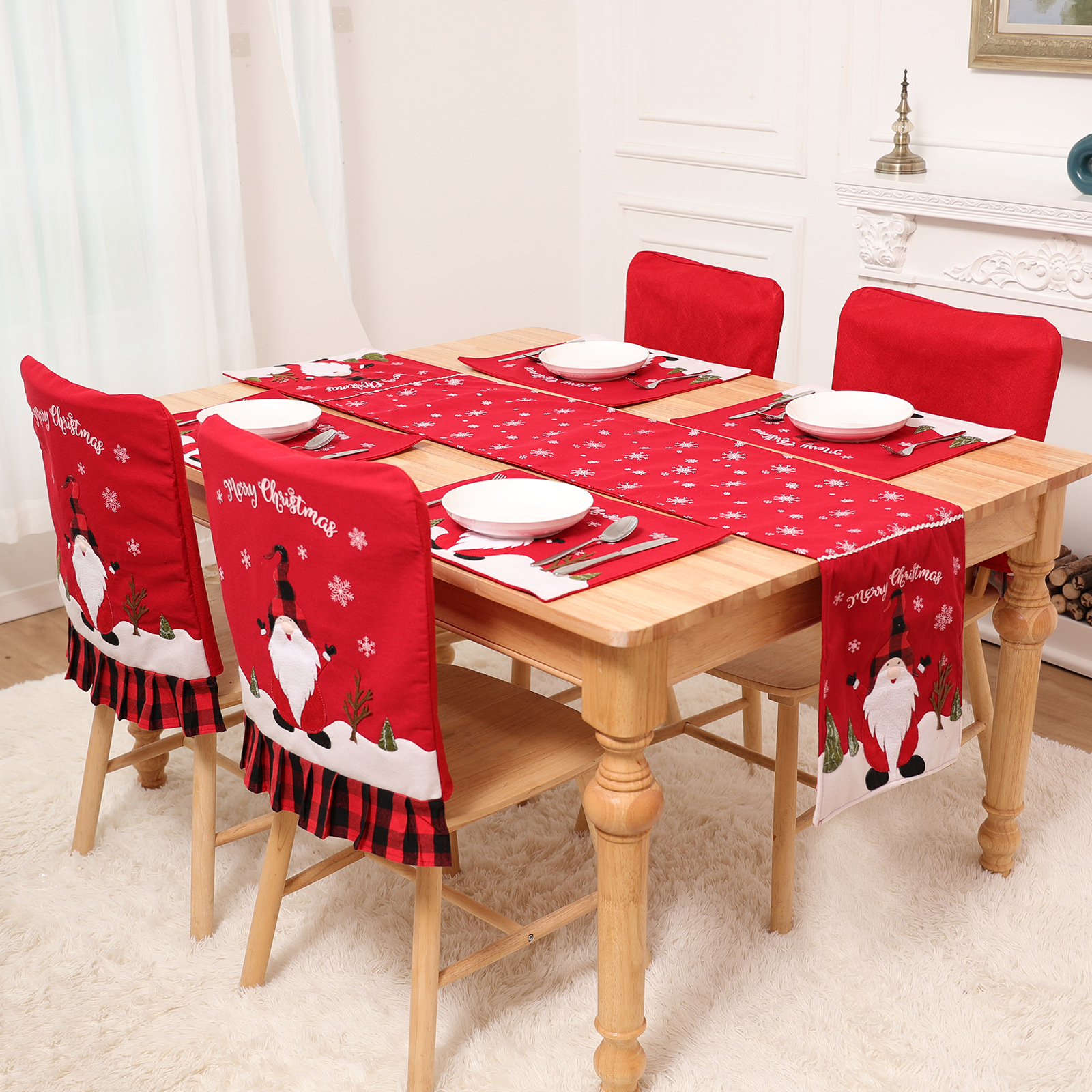 2022 Shihan Cross-border New Red Plaid Table Flag Chair Set Tableware Set Restaurant Bar Decoration Props Layout
