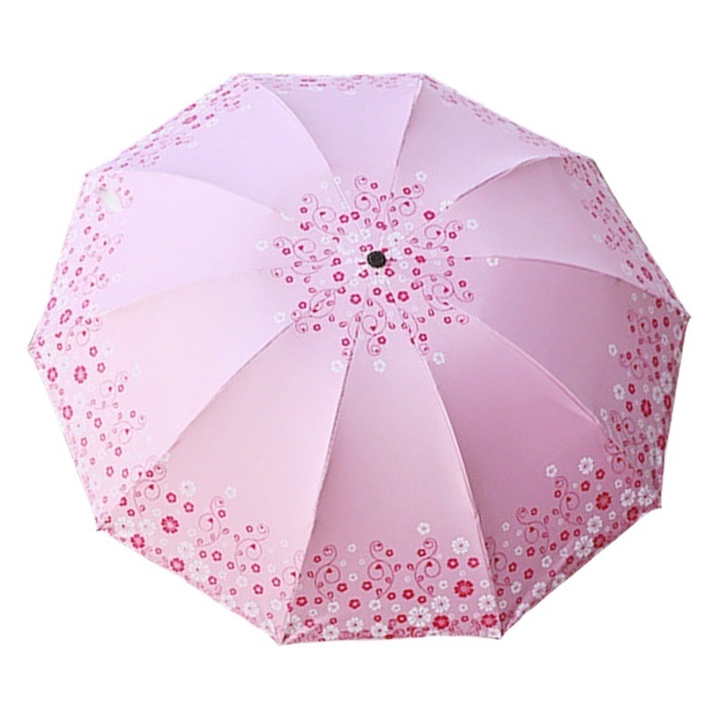 Sunny and Rainy Umbrella 10-Bone Large Single and Double-Person Black Rubber Printed Sun Umbrella Sunscreen Sunshade Thickened Folding Umbrella