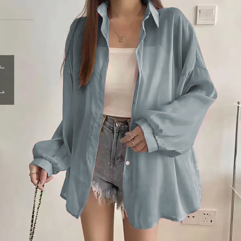Picture of Korean Chic Elegant Long-Sleeved Thin Sun Protection Shirt for Women Summer New Shirt Jacket Pure Color Top Export
