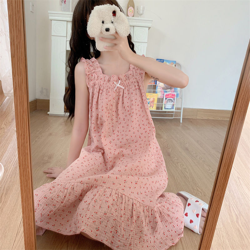 Picture of Cute Outer Wear French Slip Skirt Pure Desire nis Style Pajamas Women's Summer Thin Sweet Loose Home Dress Nightgown