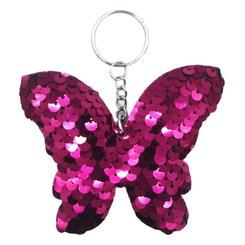 Cross-border e-commerce fish scale PET sequins butterfly keychain women's bag pendant reflective glossy clothing accessories
