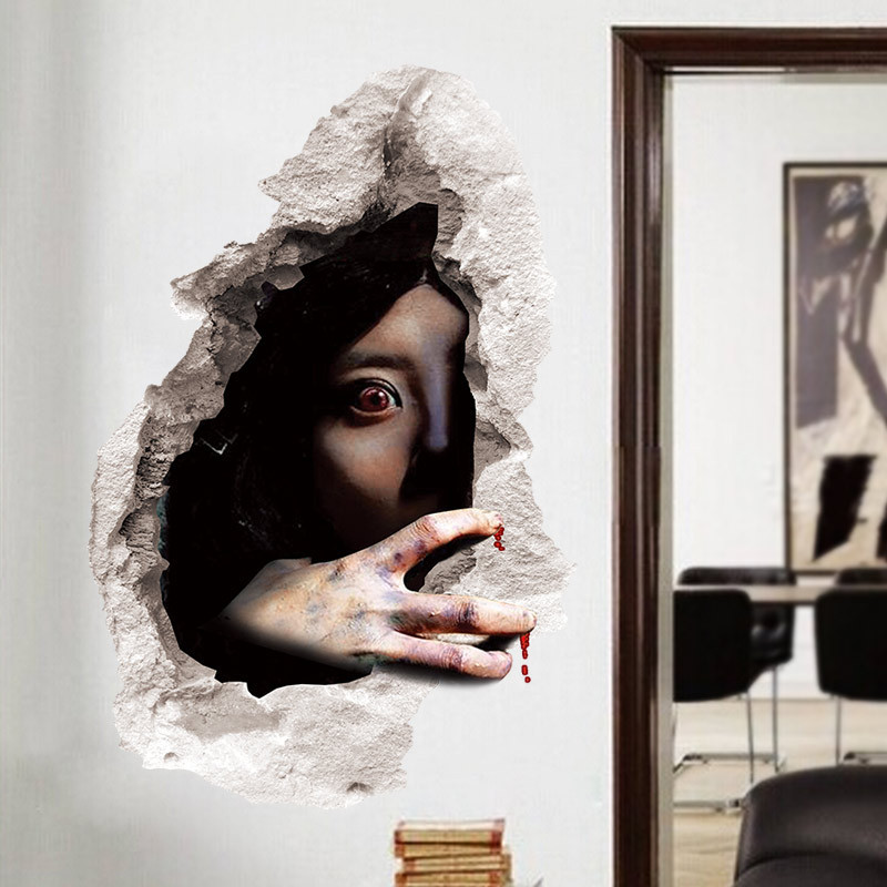 Picture of Foreign trade horror wall stickers Halloween 3D wall stickers bedroom living room trick female ghost decorative painting wholesale