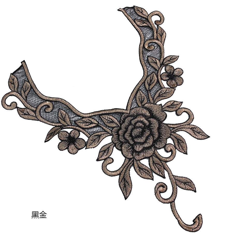 Fine wire metal thread embroidery embroidery DIY sweater accessories three-dimensional embroidery suit peony leaf false collar collar flower