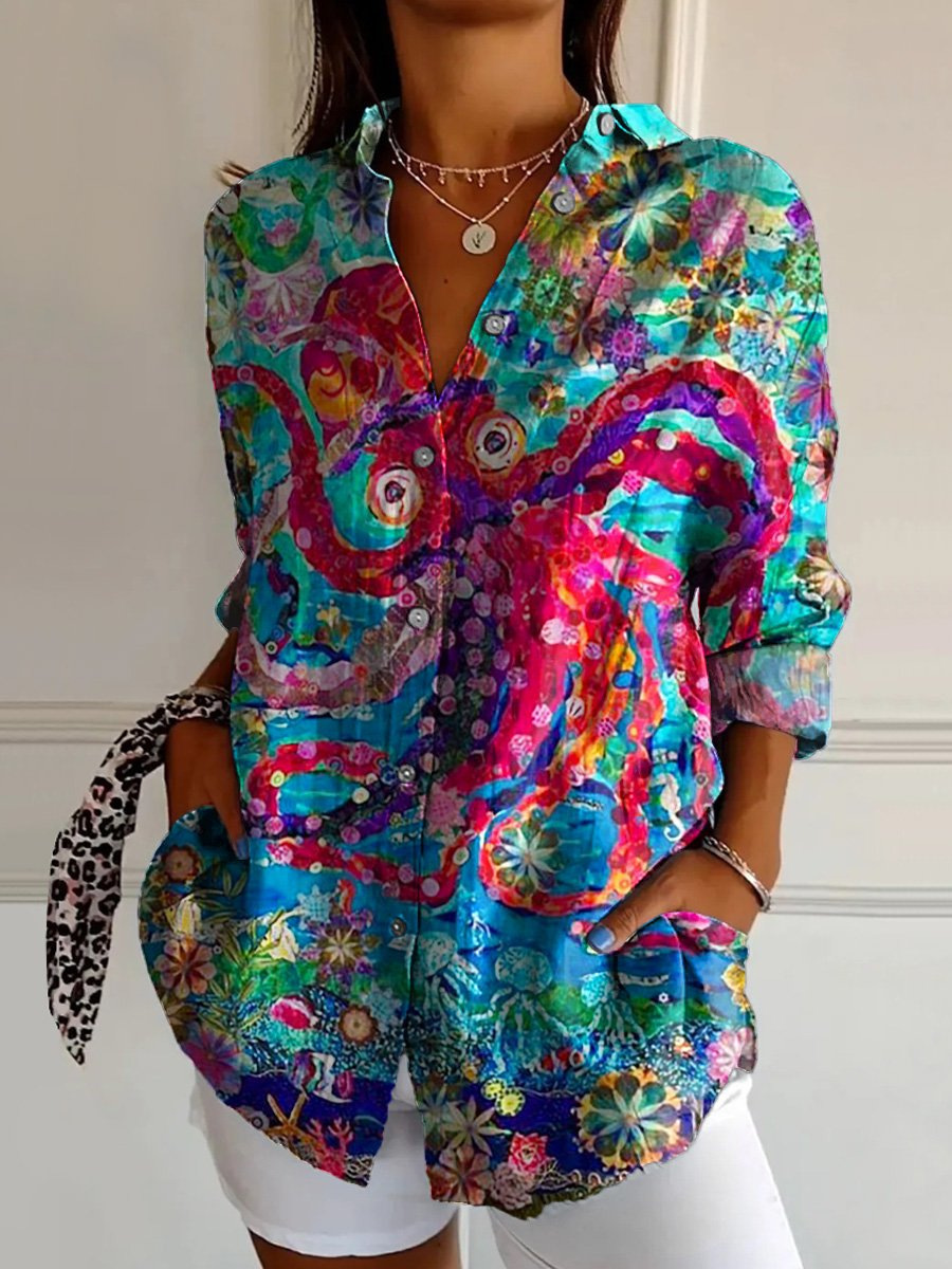 Picture of 2025 New Women's Long Shirt Women's Summer European and American Trend Long Sleeve Shirt Printed Pattern Printed 3D Shirt