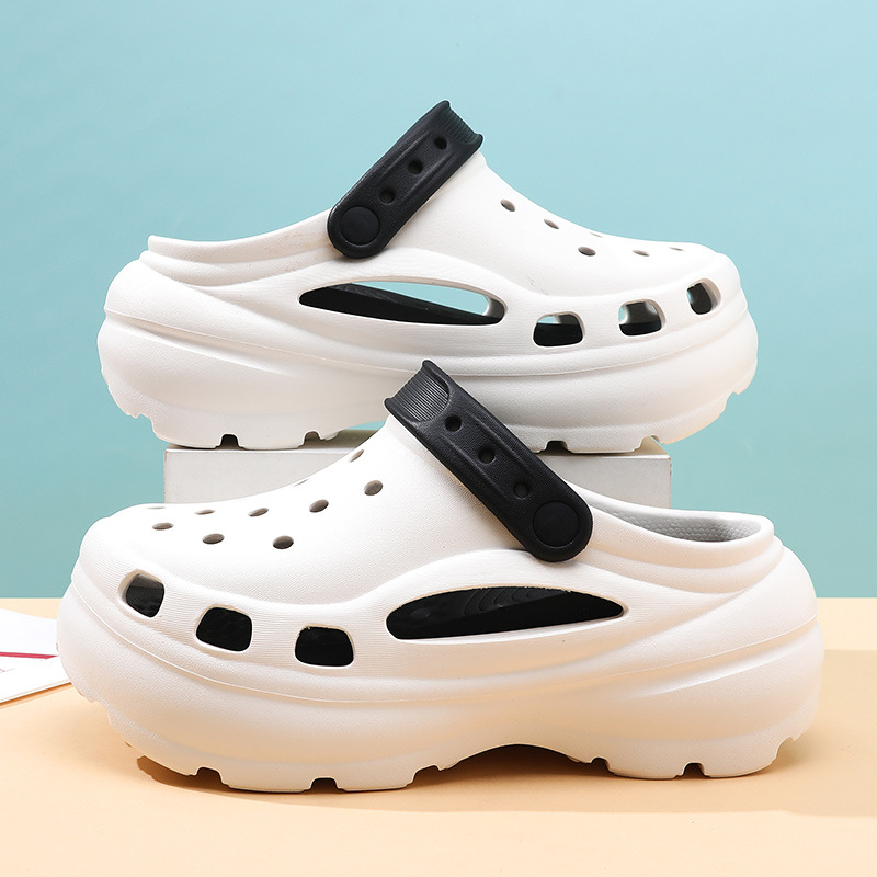 Women's Summer Hole Shoes Fashionable Thick-soled Breathable Baotou Slippers Soft-soled Comfortable Non-slip Height-increasing Seaside Beach Shoes