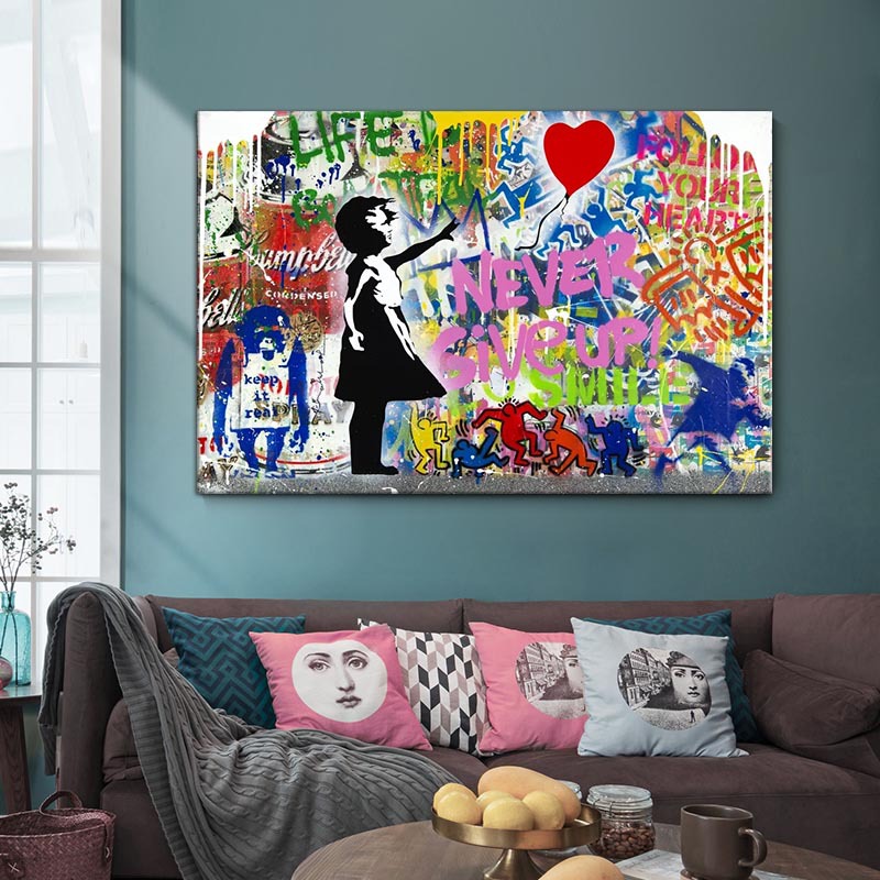 Street Graffiti Heart Oil Painting Living Room Bedroom Mural High-Definition Inkjet Decorative Painting Simple Abstract Painting Stylish