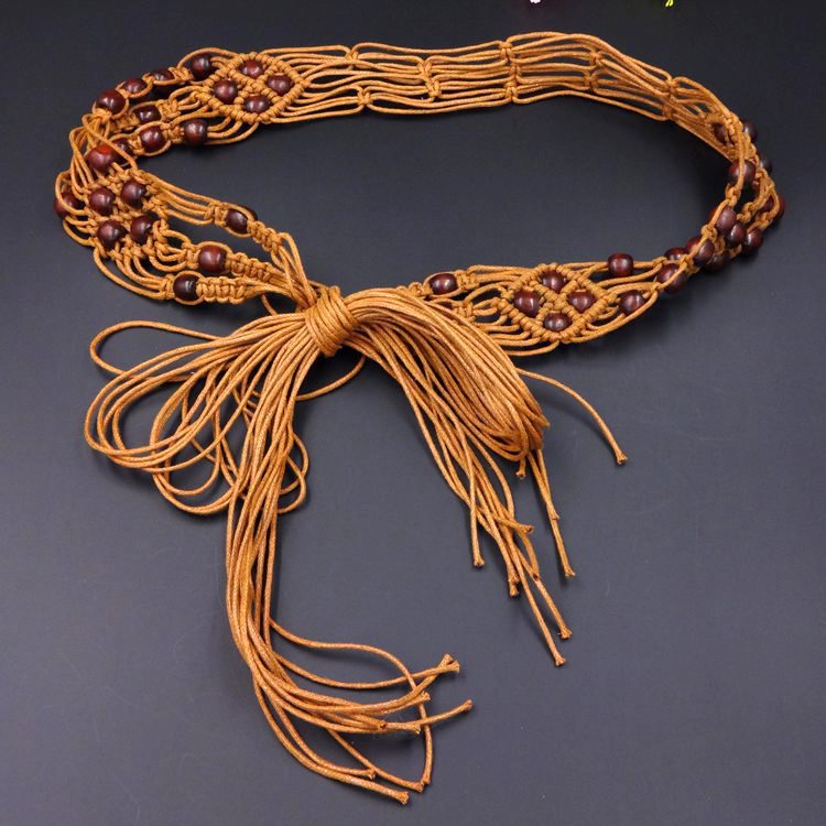 Pastoral Bohemian Ethnic Style Wax Rope Woven Flower Women's Belt Waist Chain Korean Waist 065