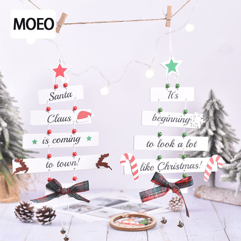 Christmas decorations Christmas tree-shaped wooden pendant color letter pendant Christmas window scene decoration props