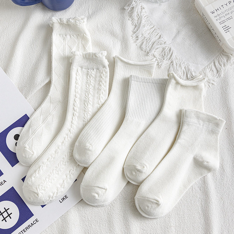 Japanese jk Lolita Mid-length Socks Bubble Mouth White Girl Uniform Socks Cute Stacks Lace Stockings Women