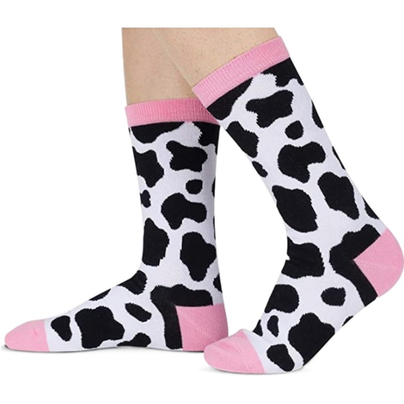 Cross-border exclusive for women's cow pattern pink leopard socks love cow socks explosions in the tube cotton cow socks