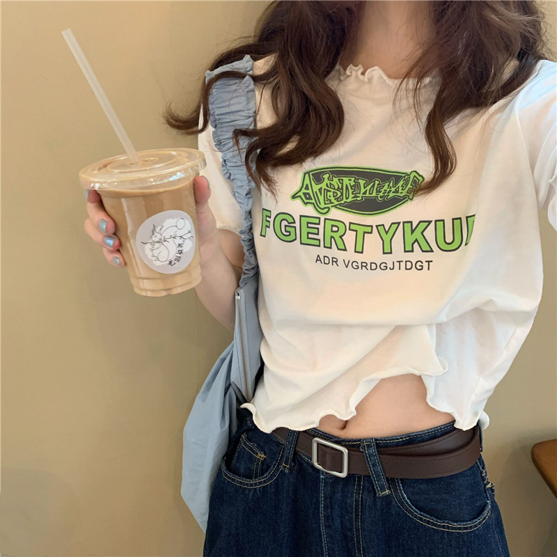 Women's Spring and Summer New Design Sense Slim-fit Slimming Top Women's Navel Short-sleeved T-shirt for Women