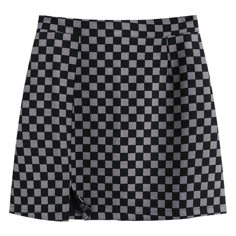 Autumn 2023 New Split Half-length Skirt Elegant High Waist Slimming Design Sense Niche Plaid One-step Hip Skirt