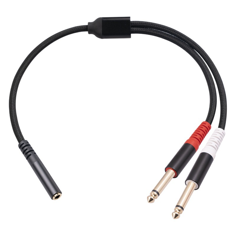 Shielded wire aluminum alloy shell stereo 3.5mm female to dual 6.35 TS 1/4 mono audio cable 0.3 m