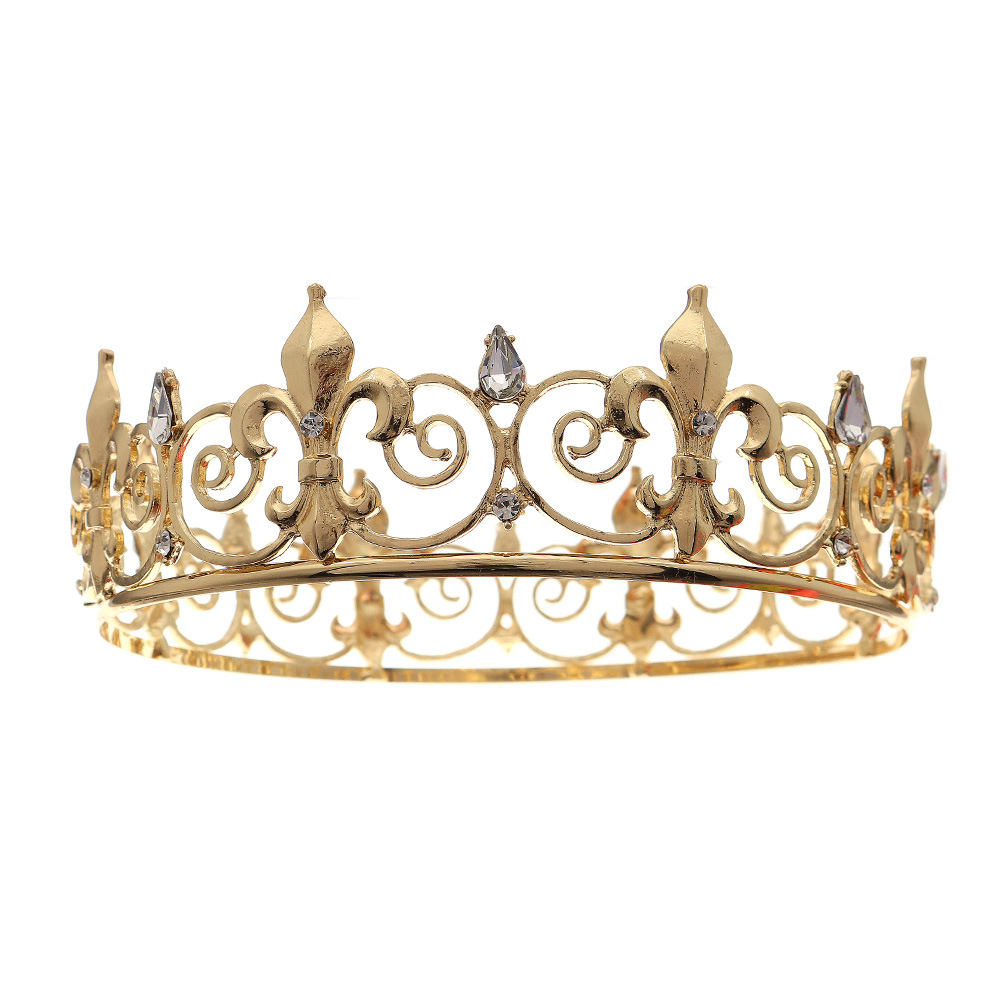 Picture of European and American classic jewelry vintage king crown round gold rhinestone alloy crown men's and women's party ball headdress