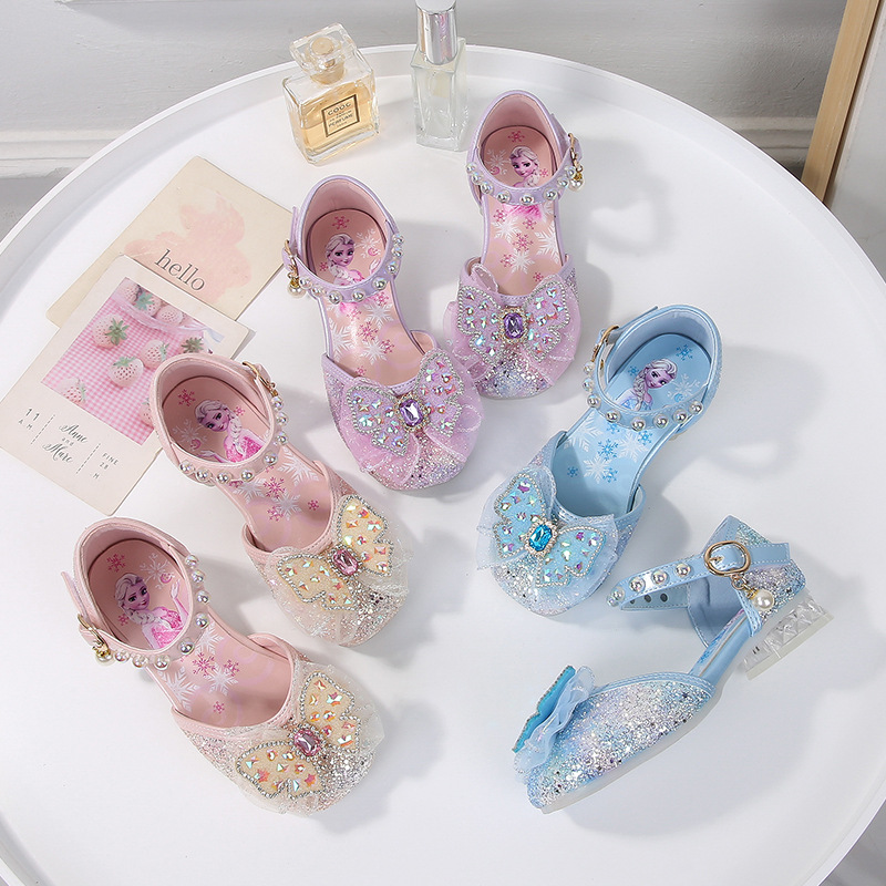 New Summer Girls Sandals Soft Bottom Baotou Princess Shoes Rhinestone Children's Shoes Girls Crystal Shoes in stock Wholesale