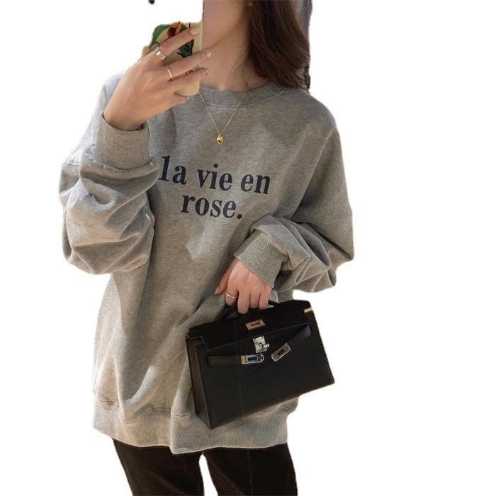 Picture of Wholesale 2025 Spring New Korean Style Loose Letter Printed Thin Sweatshirt Women's Pullover Long-Sleeved Student Top Trendy