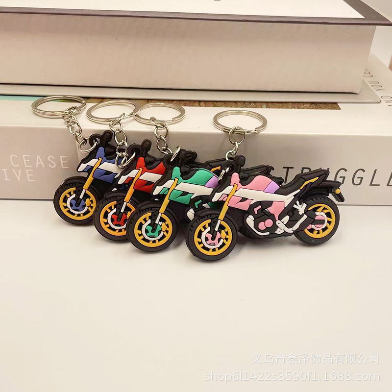 Picture of Key chain pendant doll creative double-sided simulation motorcycle bag pendant PVC key chain small gift wholesale