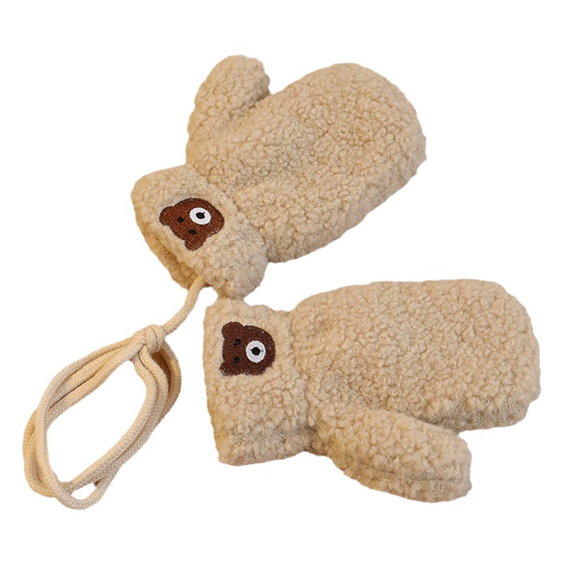 Ins South Korea Solid Color Bear Children's Scarf suit Autumn and Winter Boys and Girls Baby Warm Gloves Two-piece Set