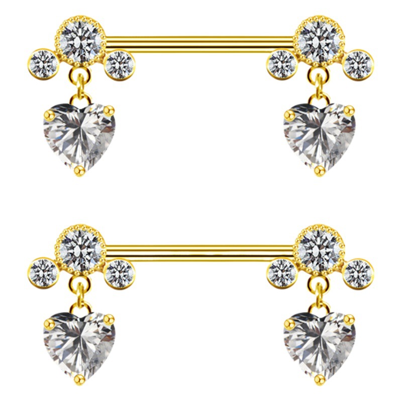 gatte European and American love heart-shaped zircon pendant breast nail nipple ring exquisite chest ring chest rod fashion stainless steel piercing ornament