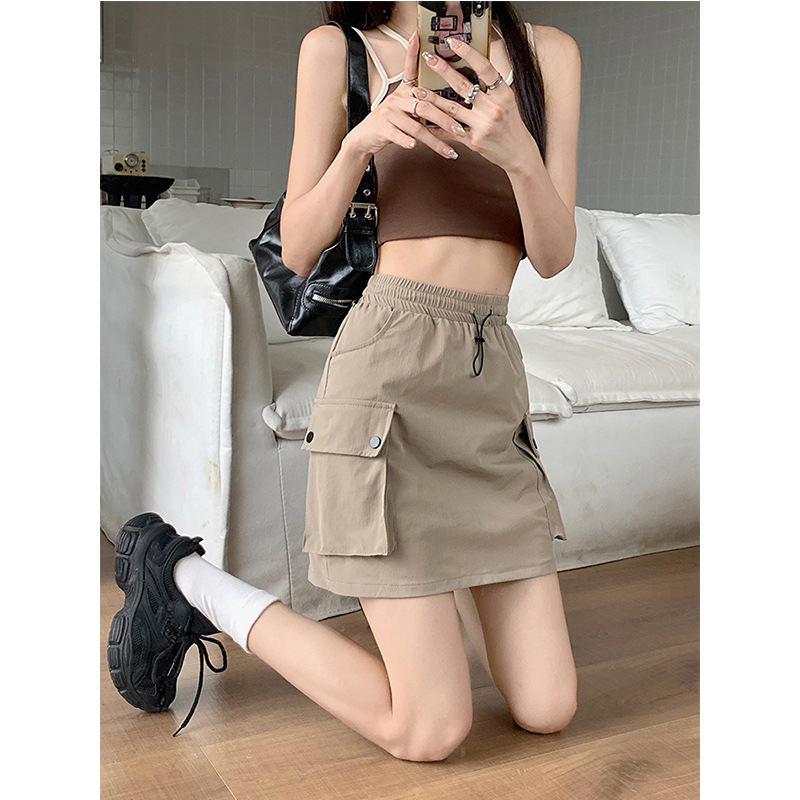Picture of Drawstring Skirt Women's Summer Casual Short Skirt Niche Slimming Grey Loose Waist Skirt Workwear A- line Skirt
