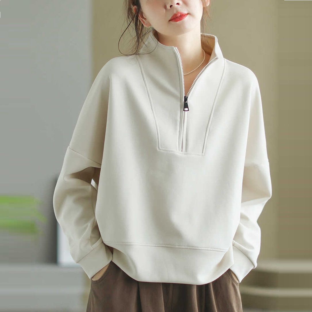Picture of 2025 autumn new women's stand-up collar half-zip sweatshirt loose and foreign style wears long-sleeved casual top A6302