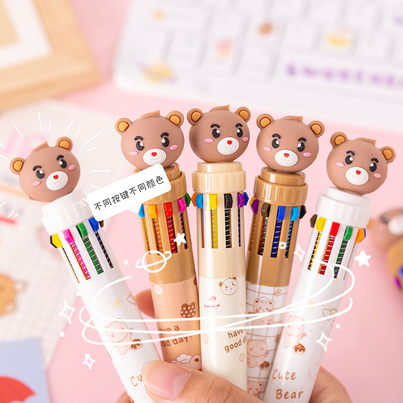 Picture of Ten-color ballpoint pen cartoon milk fat cute bear creative multi-color hand account pen pressing color pen multi-color pen