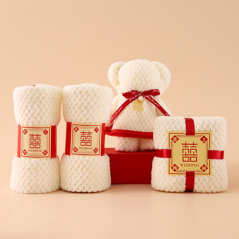 Picture of Bear towel coral fleece hand gift wedding wedding wedding shop promotion activity opening gift red towel advertising gift