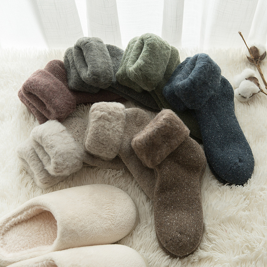 Extra Thick Wool Socks, Winter Women's Mid-Calf Socks, Thickeneded Velvet Snow Socks, Large Size Sleep Socks, Ski Socks, Floor Socks
