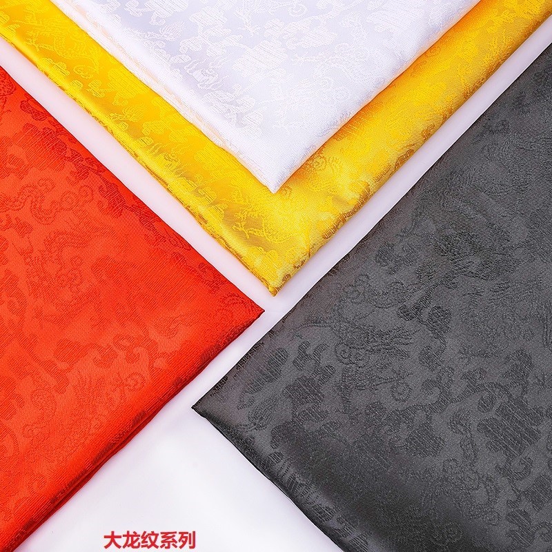 Large dragon pattern colored brocade satin fabric, yellow cloth Buddha cloth, temple Buddhist hall table cloth, gift box packaging and decorative jacquard cloth