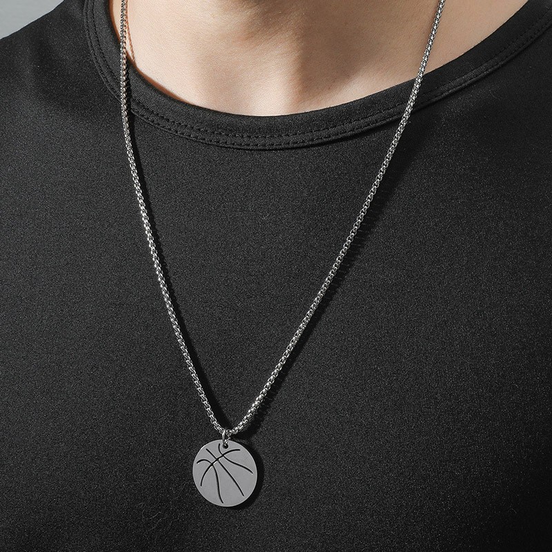 Stainless steel glossy hollow basketball pendant fashion simple titanium steel men's necklace NBA basketball jewelry accessories