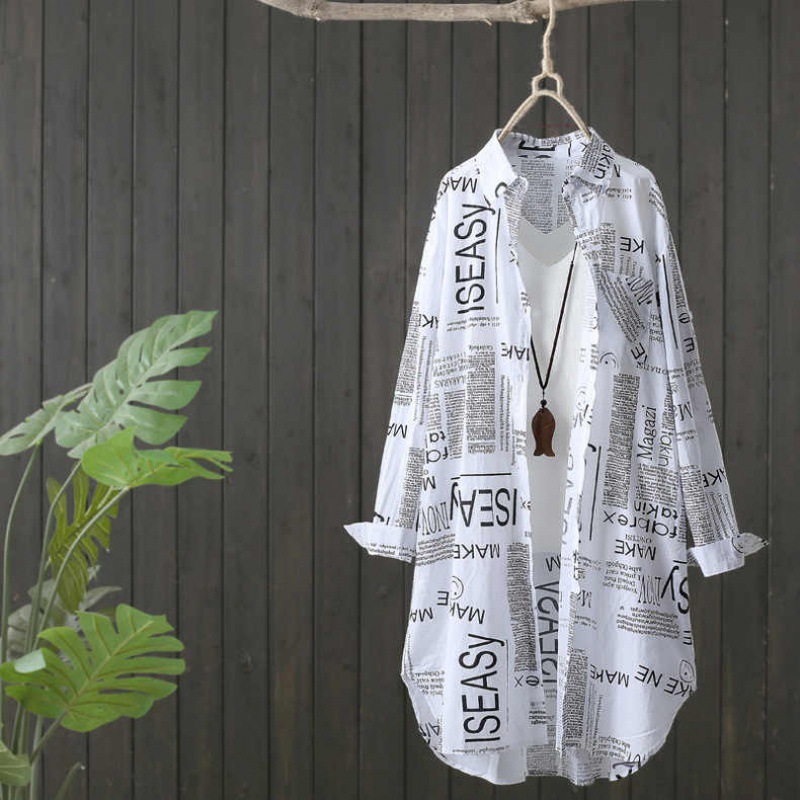 Picture of 2024 Spring/Summer Mid-length Shirt Women's Artistic Letter Printed Loose All-match Sun Protection Commuter Elegant Cardigan Shirt