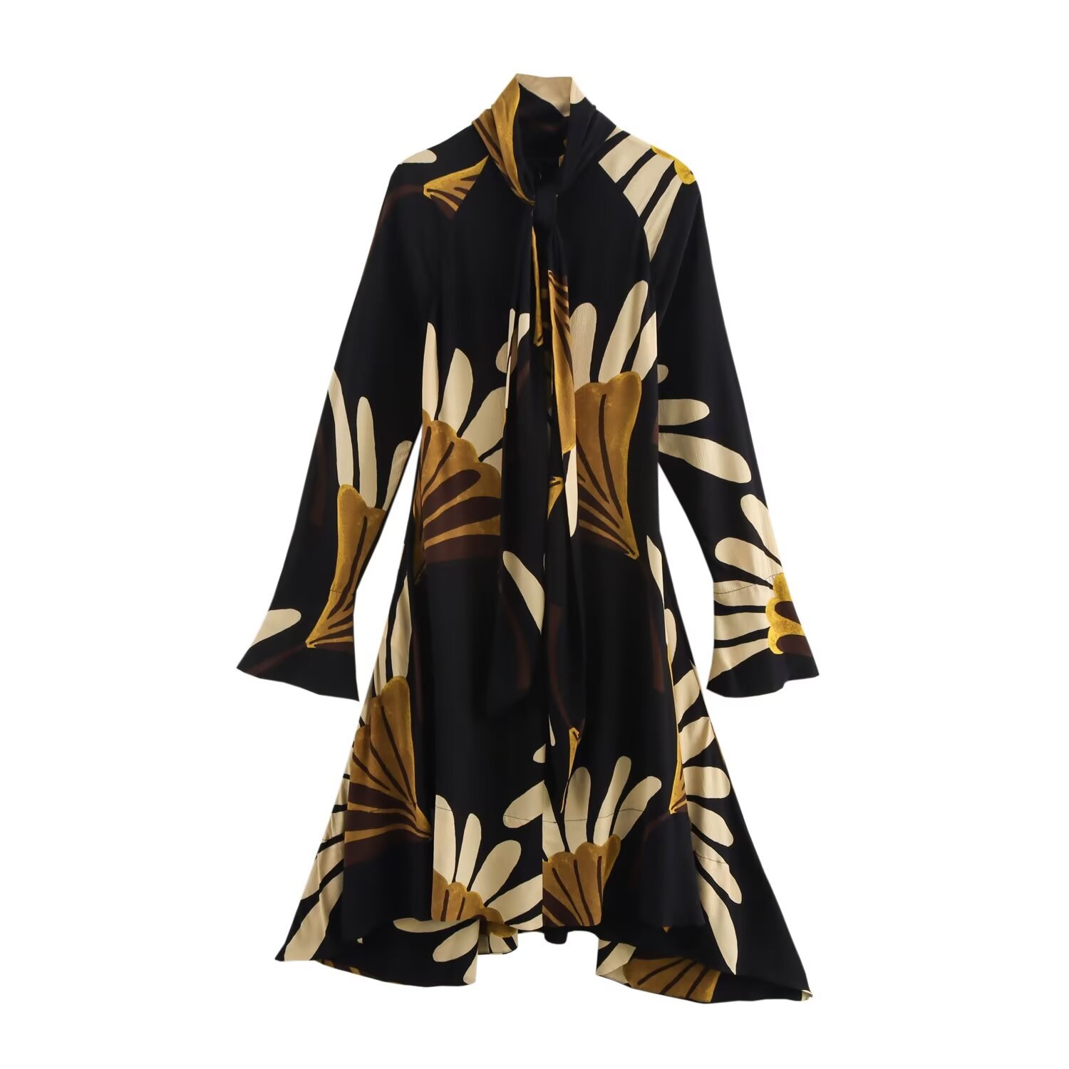 ZA cross-border women's clothing wholesale European and American style new temperament Joker asymmetric printing long sleeve dress 0017658