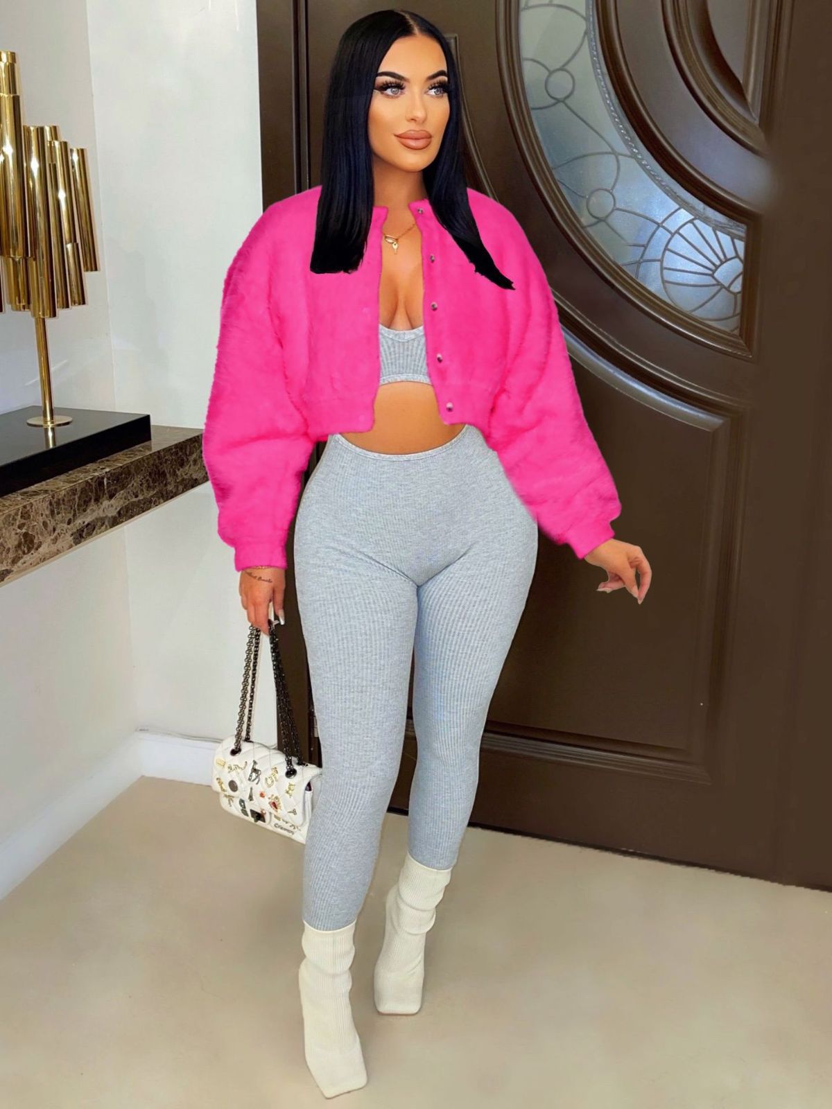 Picture of Amazon Hot Selling European and American Autumn and Winter Women's Casual Fashion Loose Faux Fur Short Jacket Imitation Rabbit Fur Jacket